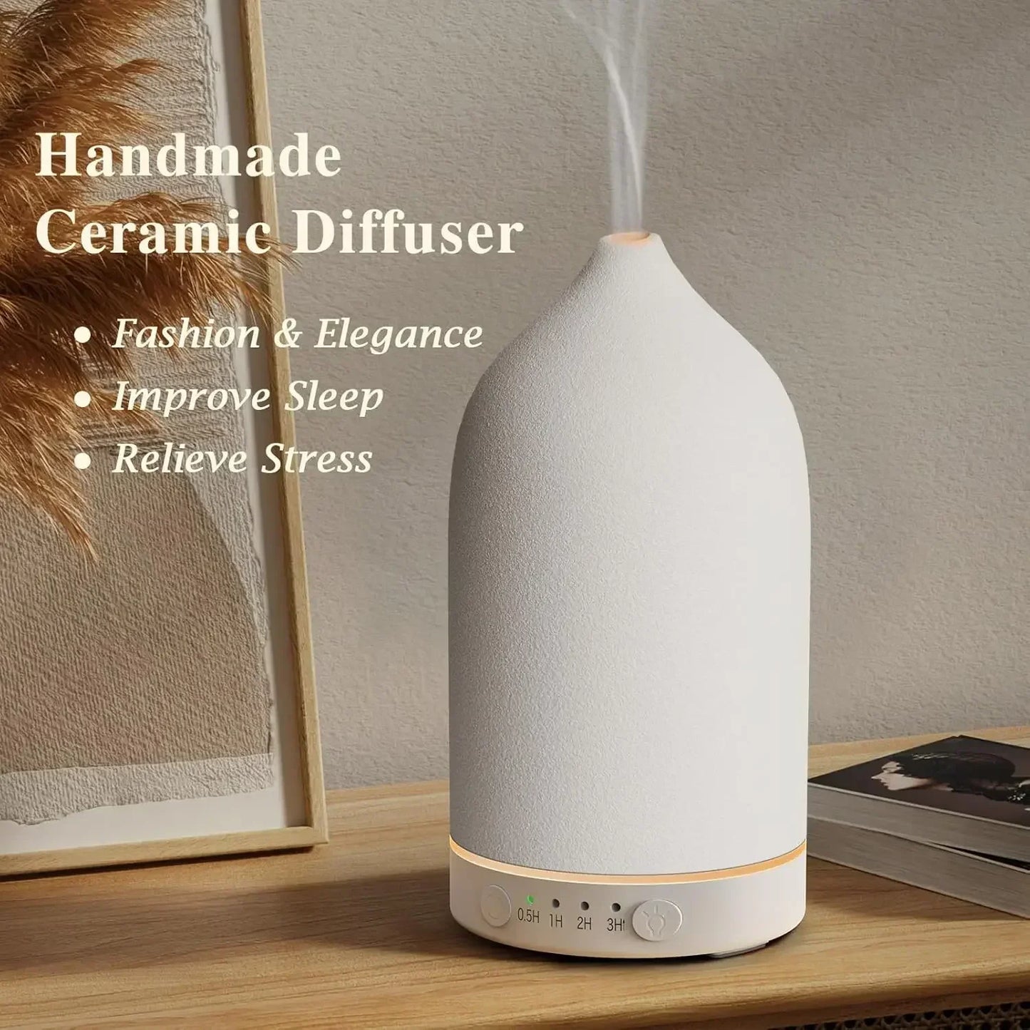 Difusor de Aroma de Cerámica Artesanal: Humidificador Ultrasónico con 7 Colores LED