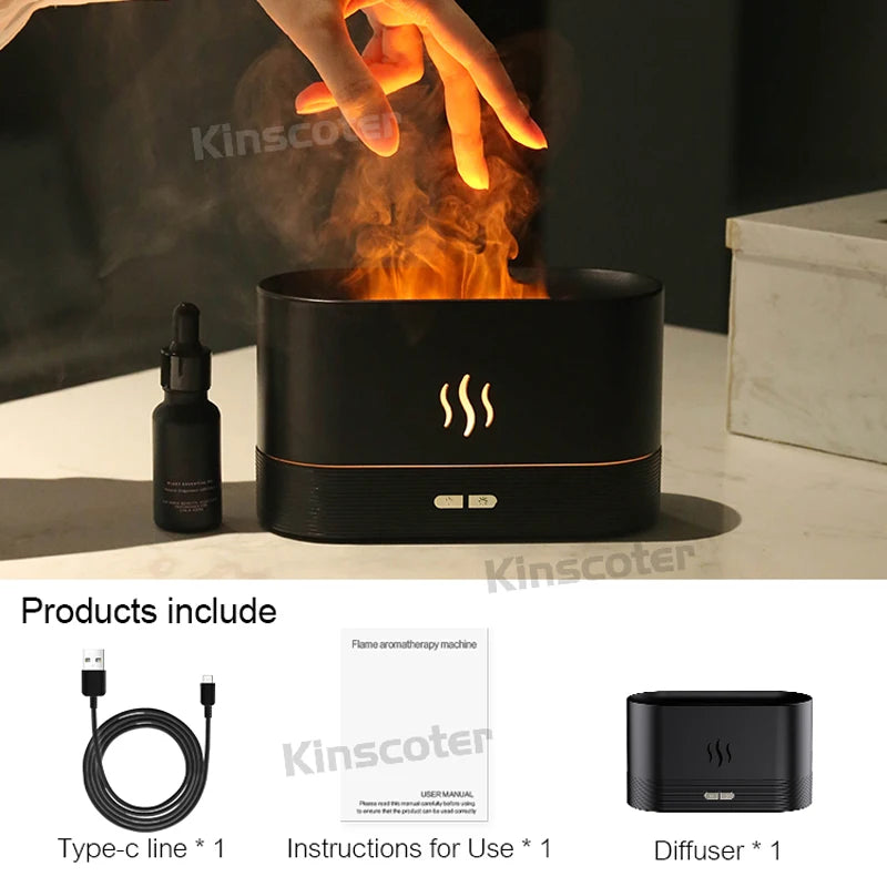 Difusor de Aroma KINSCOTER: Humidificador Ultrasónico con Efecto Llama de Fuego LED
