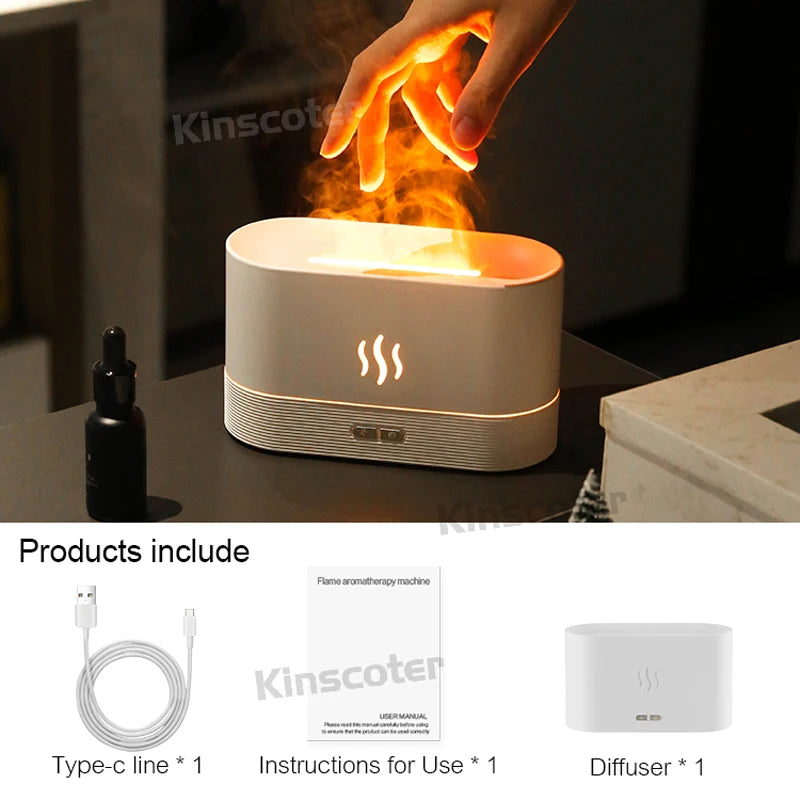 Difusor de Aroma KINSCOTER: Humidificador Ultrasónico con Efecto Llama de Fuego LED