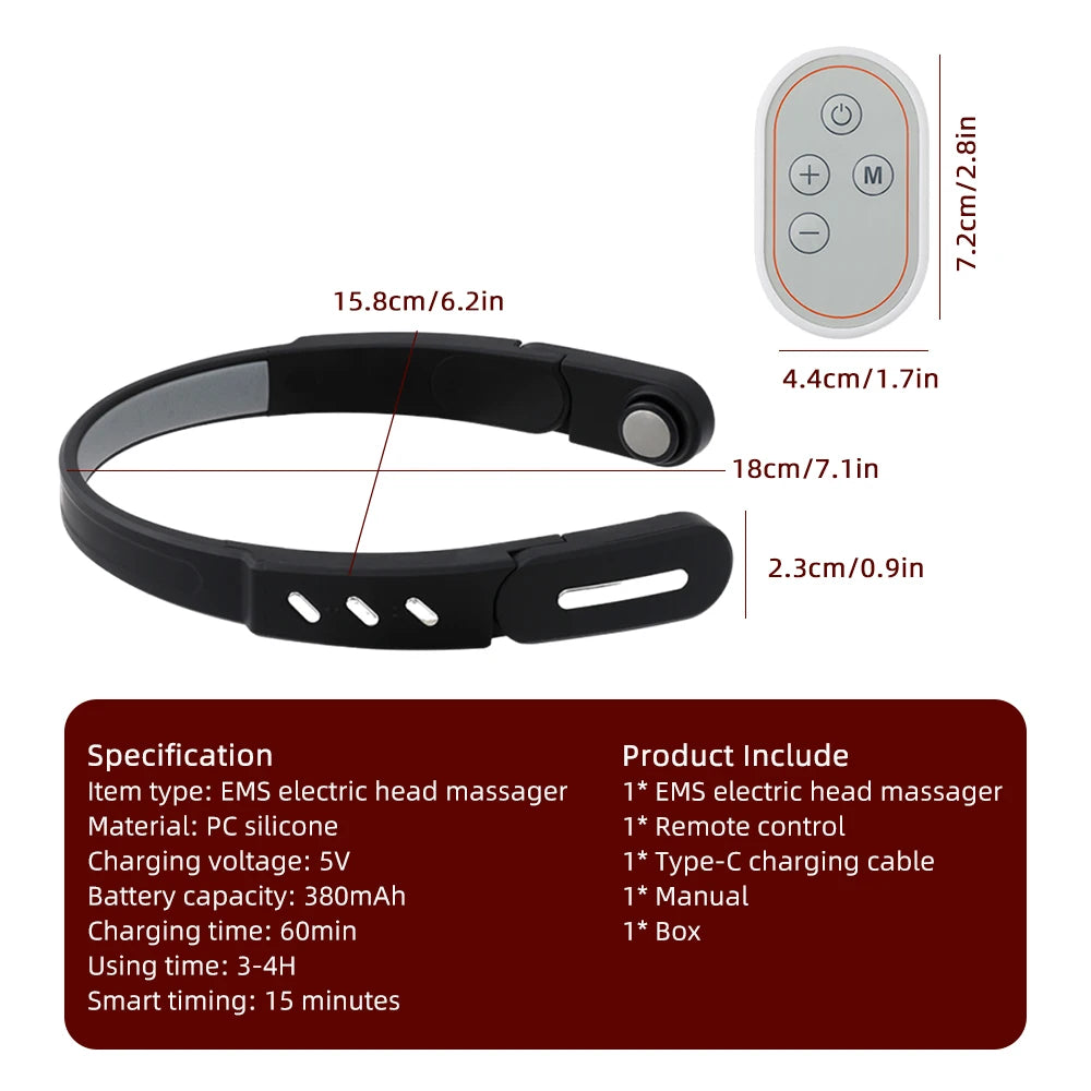 Masajeador de Sienes EMS: Alivio de Migrañas y Estrés con Tecnología TENS y Masaje 3D