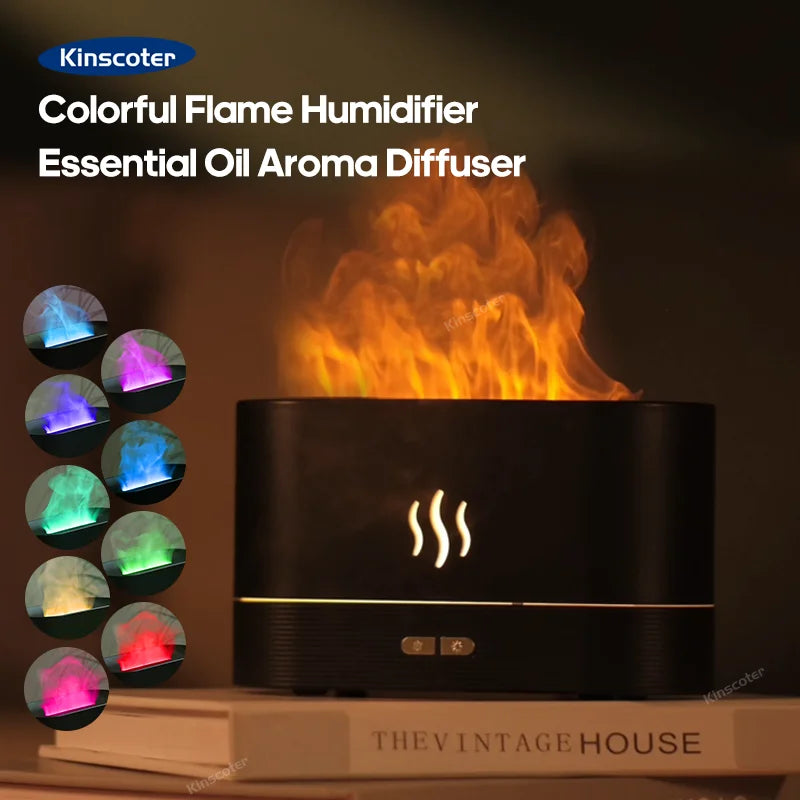 Difusor de Aroma KINSCOTER: Humidificador Ultrasónico con Efecto Llama de Fuego LED