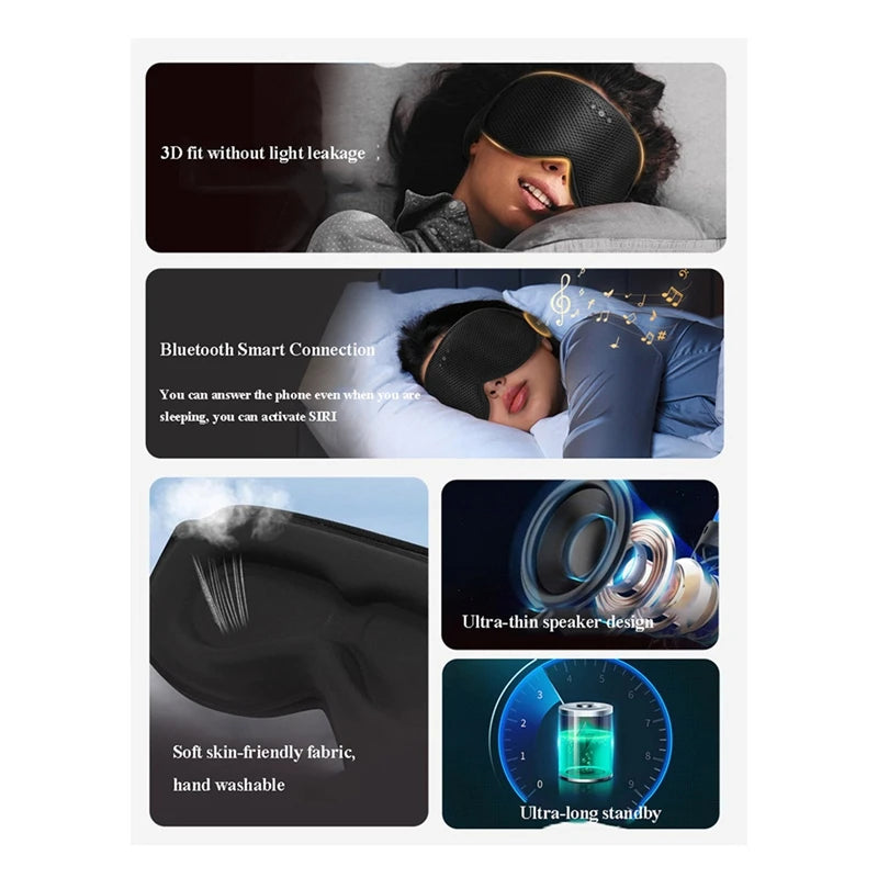 Maschera per dormire 3D con cuffie Bluetooth 5.4: maschera per gli occhi ultra morbida con cancellazione del rumore 