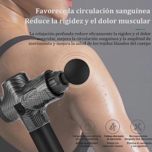 Pistola de Masaje Profundo Pro: Masajeador Eléctrico de 30 Velocidades con 6 Cabezales Terapéuticos