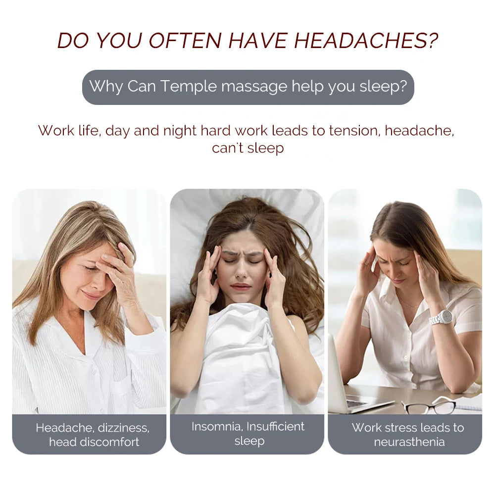 Masajeador de Sienes EMS: Alivio de Migrañas y Estrés con Tecnología TENS y Masaje 3D