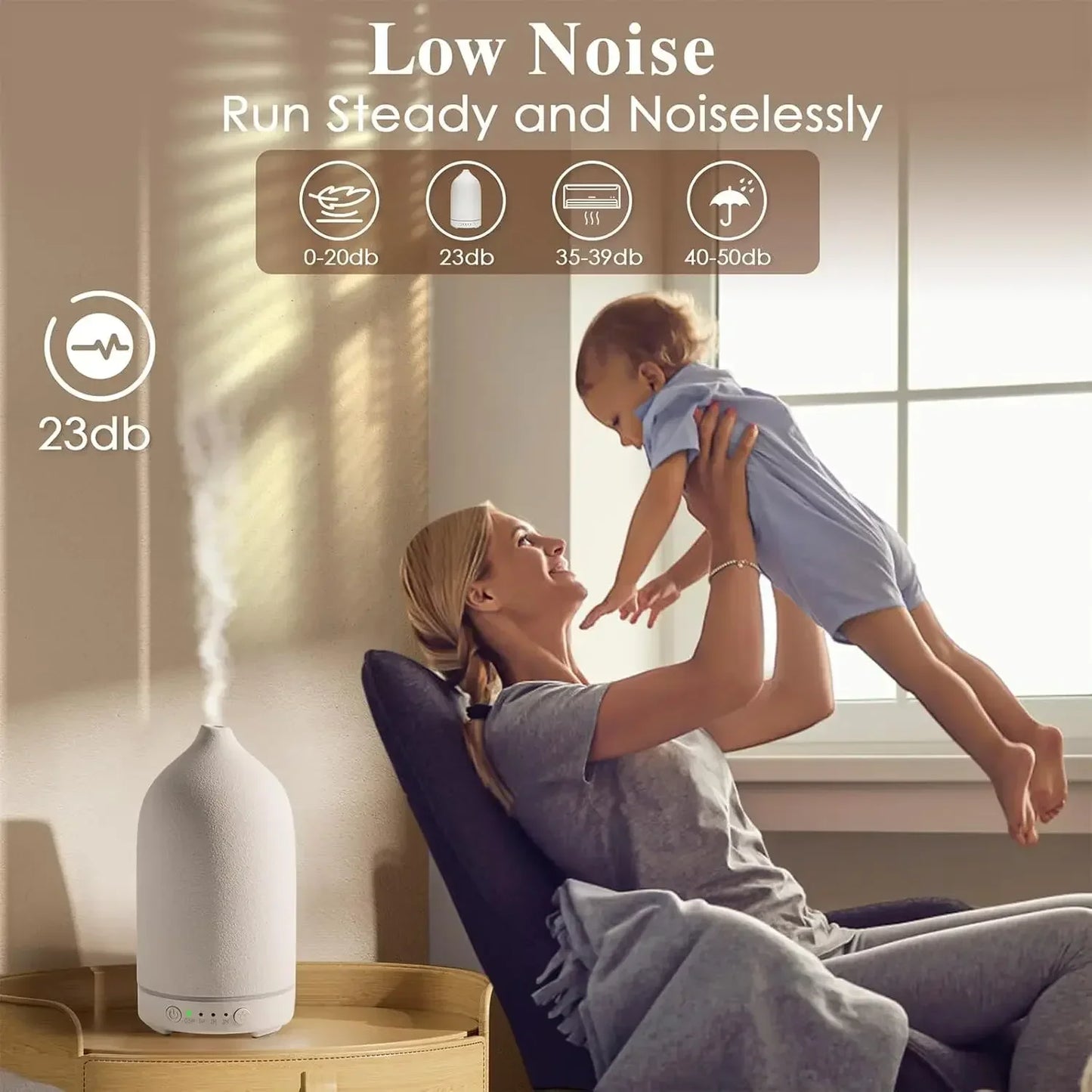 Difusor de Aroma de Cerámica Artesanal: Humidificador Ultrasónico con 7 Colores LED