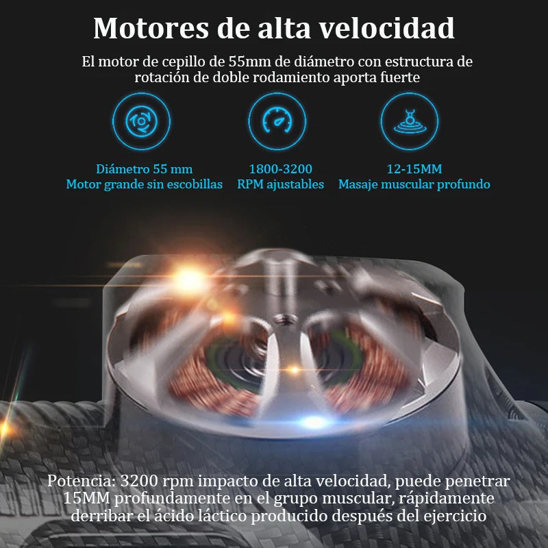 Pistola de Masaje Profundo Pro: Masajeador Eléctrico de 30 Velocidades con 6 Cabezales Terapéuticos